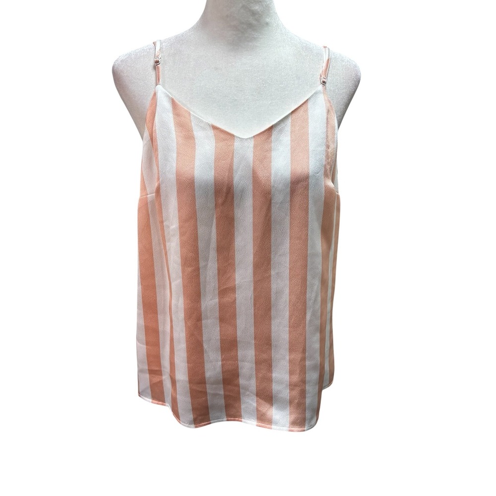 Apt. 9 Womens Peach White Striped V-Neck Cami Tank Small Adjustable Straps #1093